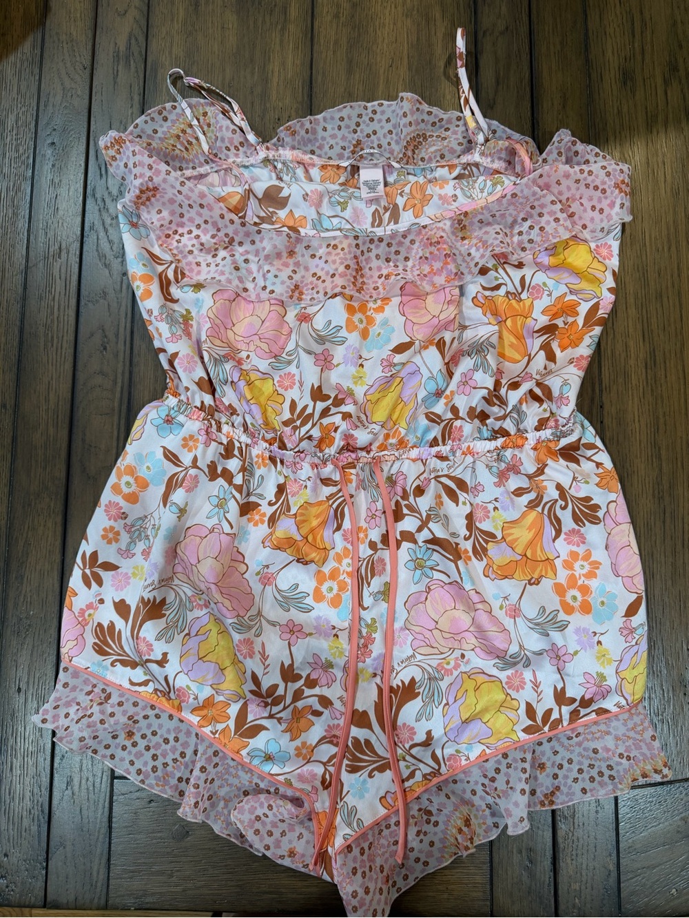 Victoria's Secret Floral Ruffle Romper in Pink, Yellow and Orange L